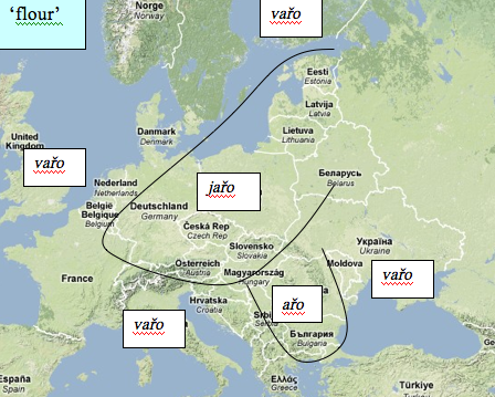 Map 4: Distribution of variants for 'flour' Map 4: Distribution of variants for 'flour'