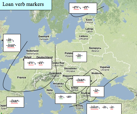 Map 6: Loan verb adaptation markers Map 6: Loan verb adaptation markers